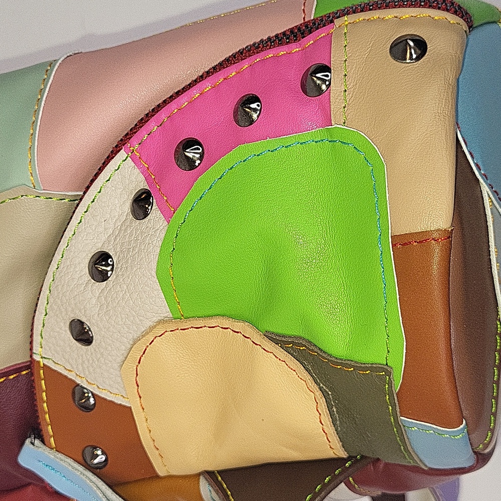 Colorful Leather Patchwork Backpack Purse - image 8